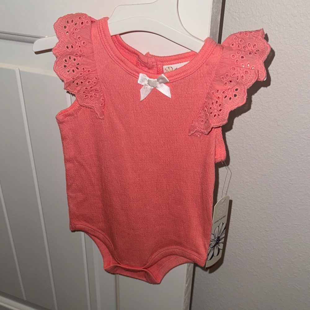Pink/Peach Colored Ruffle Sleeve Baby Onesie